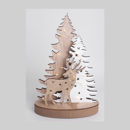 Karácsonyi asztaldísz fából (natúr-fehér fenyőfa)