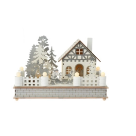 Karácsonyi dekoráció LED világítással (házikó mikulással)  -  vásároljon online minőségi fajátékokat