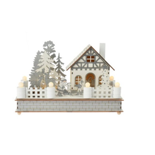 Karácsonyi dekoráció LED világítással (házikó mikulással)  -  vásároljon online minőségi fajátékokat