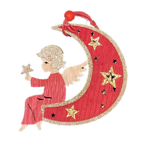 Karácsonyi dekoráció (piros hold, angyal csillaggal)