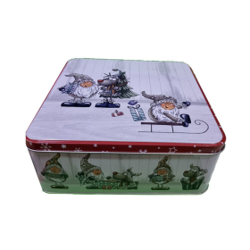 Karácsonyi fém díszdoboz (négyzet alapú, manókkal)  -  vásároljon online minőségi fajátékokat