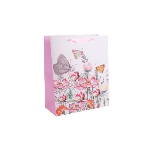 Ajándéktasak - kicsi (rózsaszín virágok pillangókkal)