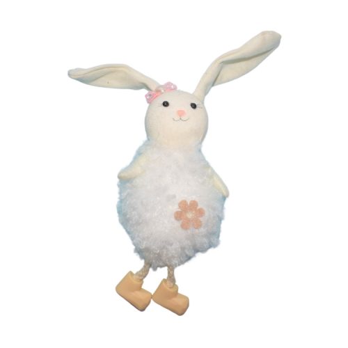 Húsvéti dekorációs figura (fehér ruhás nyuszi, rózsaszín masnival és barna virággal)  -  vásároljon online minőségi fajátékokat