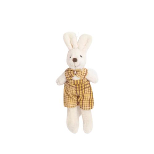 Plüss húsvéti nyuszi, fiú (sárga, kockás ruhában)  -  vásároljon online minőségi fajátékokat
