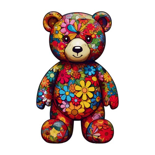Fa puzzle, színes A5 méretű (medve)