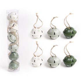 Karácsonyfadísz - fém harangok 6 db-os (zöld)