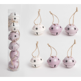 Karácsonyfadísz - fém labdacsengő 6 db-os (rózsaszín)