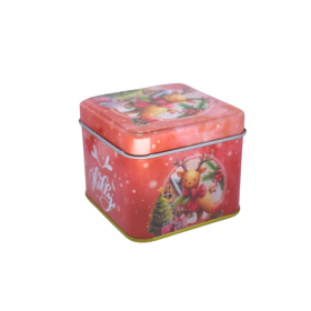   Karácsonyi fém díszdoboz, mini (négyzet alapú, rénszarvas masnival)