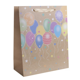 Ajándéktasak - nagy (barna alapon, színes lufik)