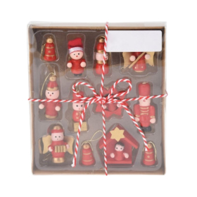 Karácsonyi piros fadíszek 12 db-os