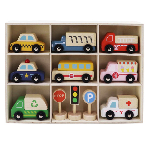 Autókészlet fa dobozban (12 db-os)