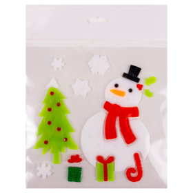 Zselés ablakdísz (fenyőfa, hóember, ajándékok)