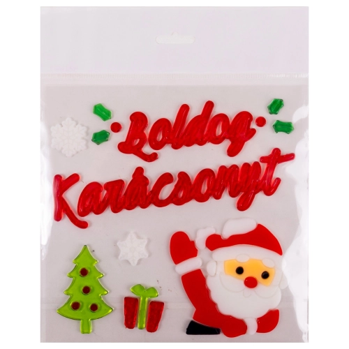 Zselés ablakdísz (Boldog Karácsonyt piros felírat, Mikulás)