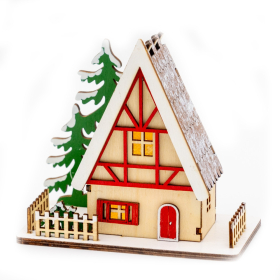 Asztaldísz - világítós házikó (natúr-piros)