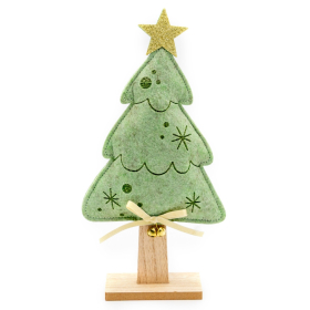 Asztaldísz - filc fenyő csengettyűvel (zöld)
