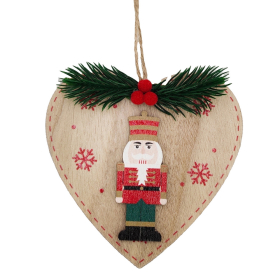 Karácsonyi ajtódísz - szív (fenyőág, diótörő)