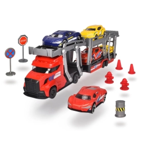   Dickie Toys Autószállító kamion közlekedési táblákkal (piros)