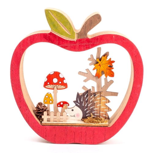 Őszi dekoráció - Asztaldísz (almában süni, gomba, fa)