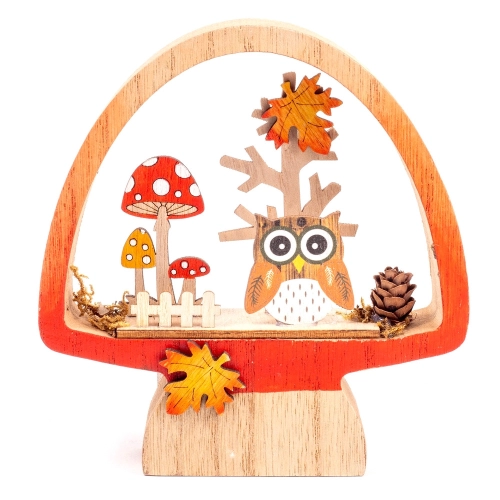 Őszi dekoráció - Asztaldísz (gombában gomba, bagoly, fa)