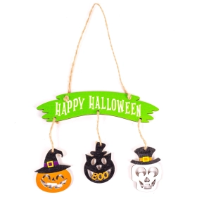 Ajtódísz - Happy Halloween tábla (tök, cica, koponya)