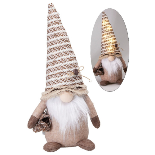 Dekorációs figura LED-es - Orrtörp babzsák (barna sapkás)