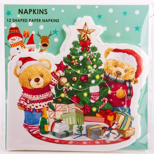 Karácsonyi forma szalvéta (12 db) - Karácsonyfa macikkal
