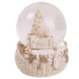 Hógömb LED-es - Maci fenyőfával (fehér-ezüst)