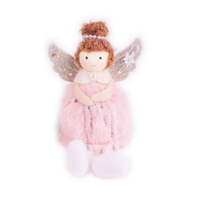   Karácsonyi dekoráció - Ülő angyal csillagos pálcával (rózsaszín)